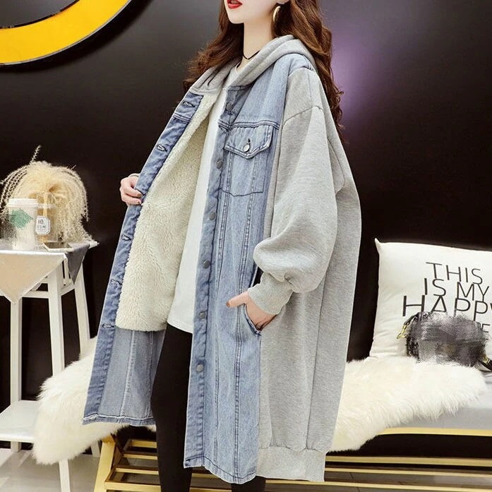 メガ割コーデに役立つデニムジャケット デニムジャケット シンプルノーカラーコート 厚手 スウエット カーディガン 女性 カジュアル トップスアウター