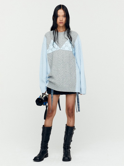 ADSB ANDERSSON BELL for WOMEN LACE LINGERIE BOYFRIEND-FIT KNIT atb1182w(GREY) 限定版 韓国の人気ファッションブランド