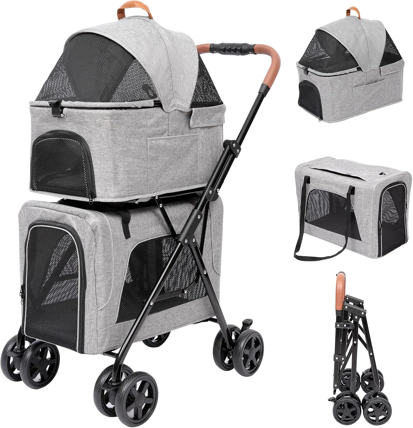 2段式ペットカート 上下段分離可能 耐荷重各10kg 軽量多機能