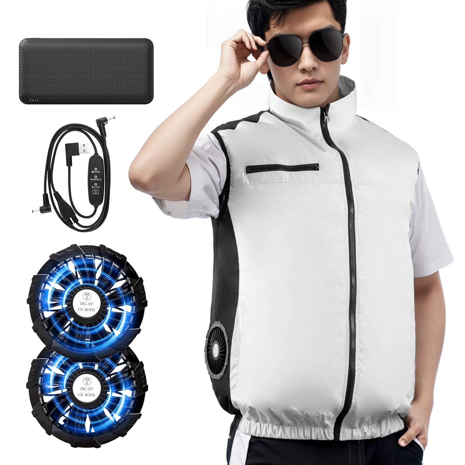 [Sumno] 空調作業服 ファン付きベスト バッテリーセット【2025最新冷却服】 3D循環強力送風 軽量 通気 30000mAh 最大25時間連続使用 3段階風量調節 PSE認証済 屋外作業/アウ