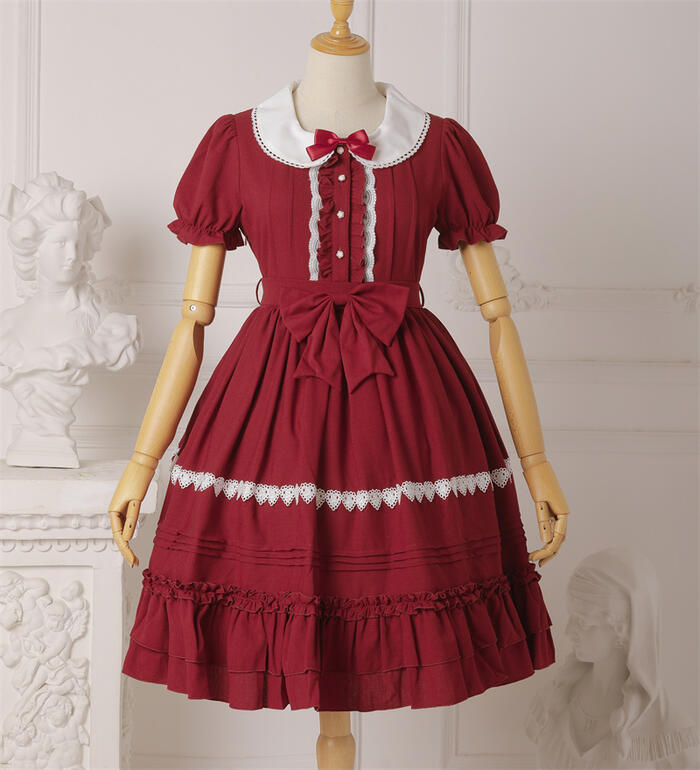 【イベント期間限定 40% オフ】ロリータ ワンピース 半袖 レディース ゆめかわいい 選べる7色 ロリィタ 可愛い ドールカラー 丸襟 キャンディーカラー