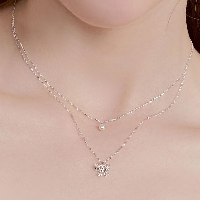[silver925] lacy ribbon pearl layered necklace おしゃれ アイドル愛用ブランド 韓国人気 韓国ファッション
