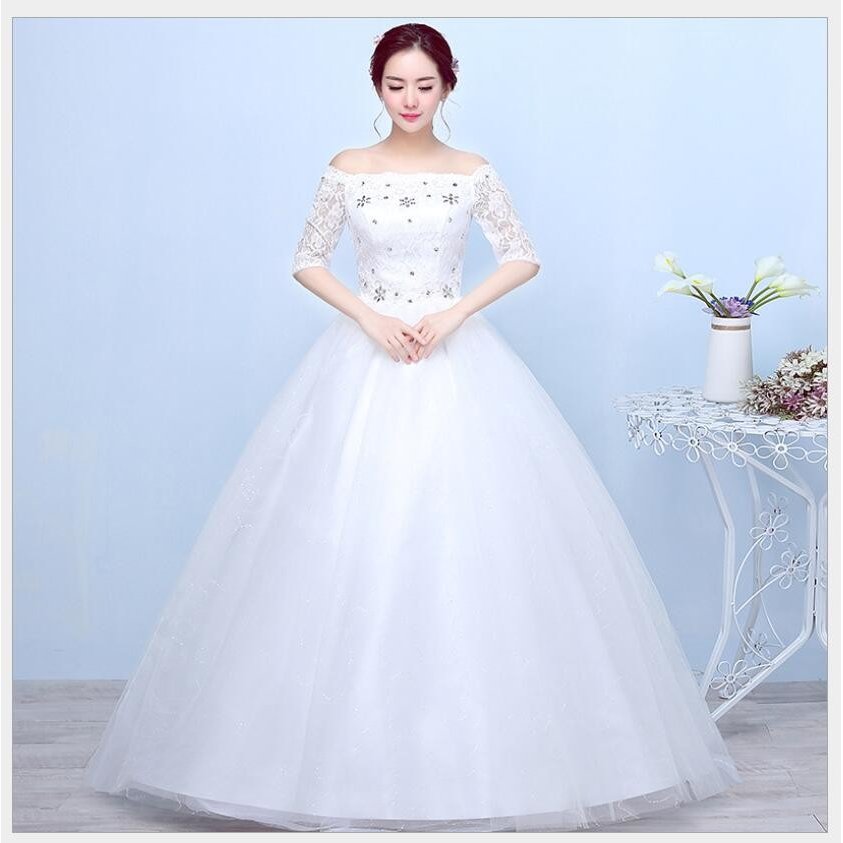 ウエディングドレス ロングドレス 袖あり オフショルダー パーティードレス ステージ衣装 二次会 演