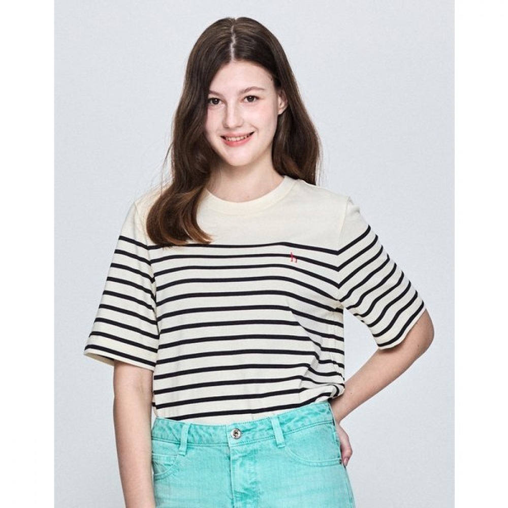 [25SS] ストライプリラックスフィットショートスリーブTシャツアイボリーHSTS5BC26IV