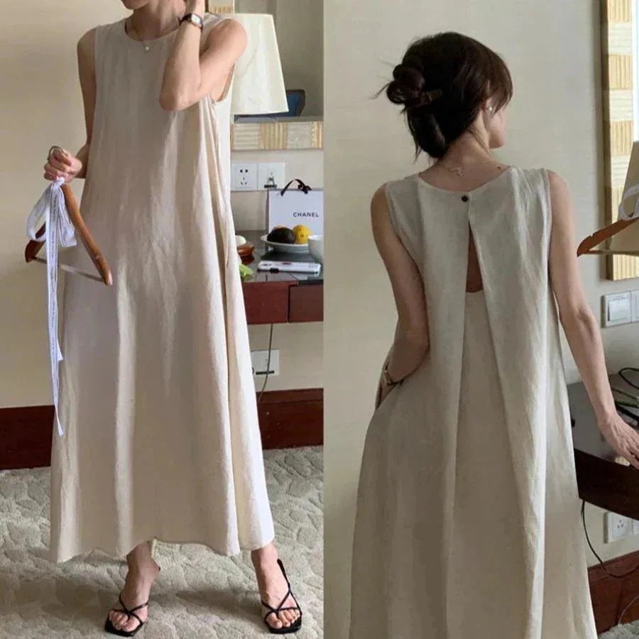 韓国ペンケース ロングワンピースフレンチシックノースリーブタンクトップワンピース女の新作感冷淡風ロングスカート