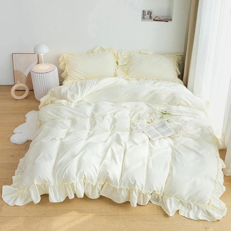 【急速出荷!】日本サイズ 4点セット プリンセス風 フリル ベッド笠 布団カバー 枕カバー 抗菌 寝具