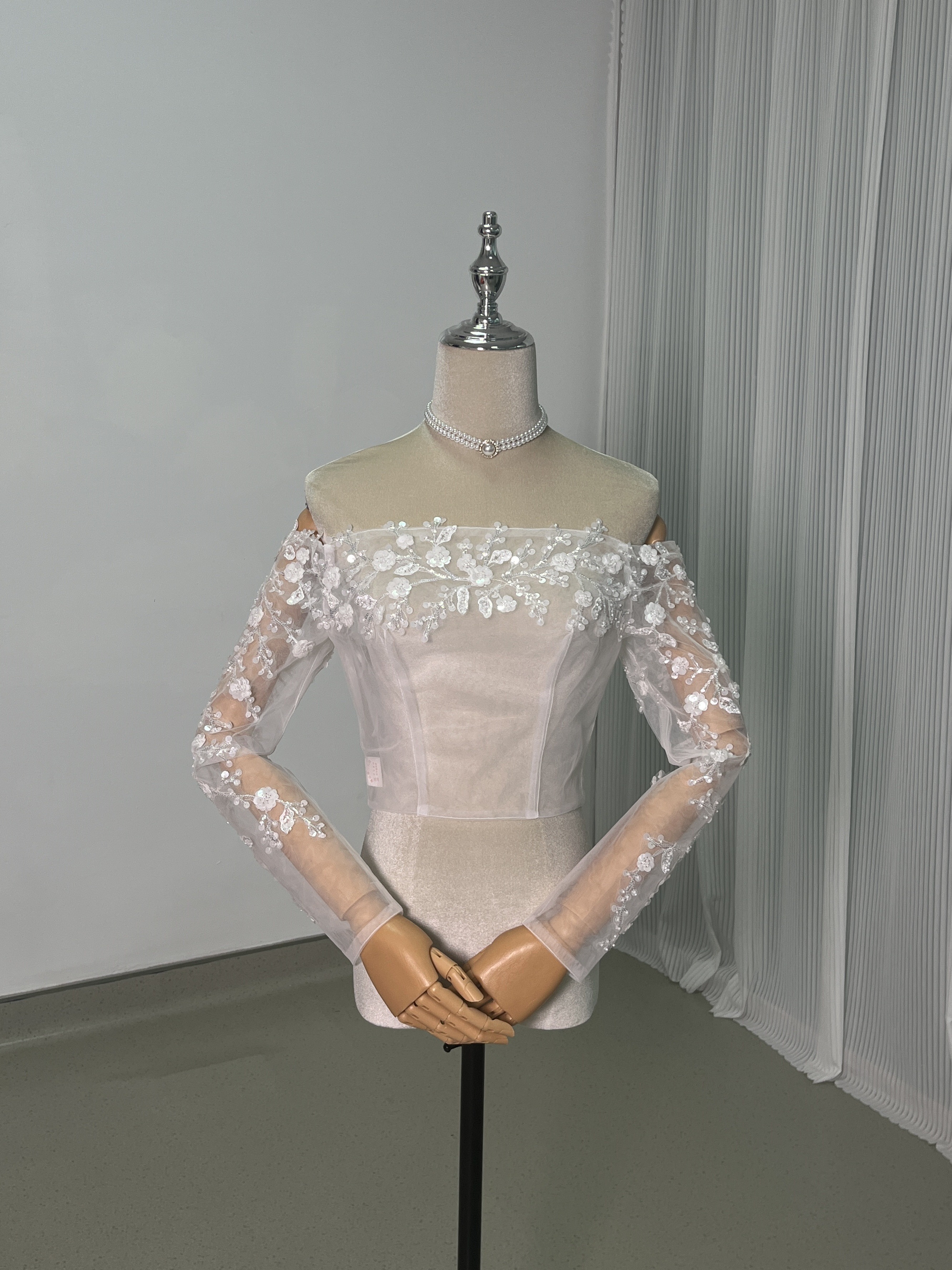 ボレロ 美しい花レース オフショルダー トップス キラキラスパンコール ファスナー