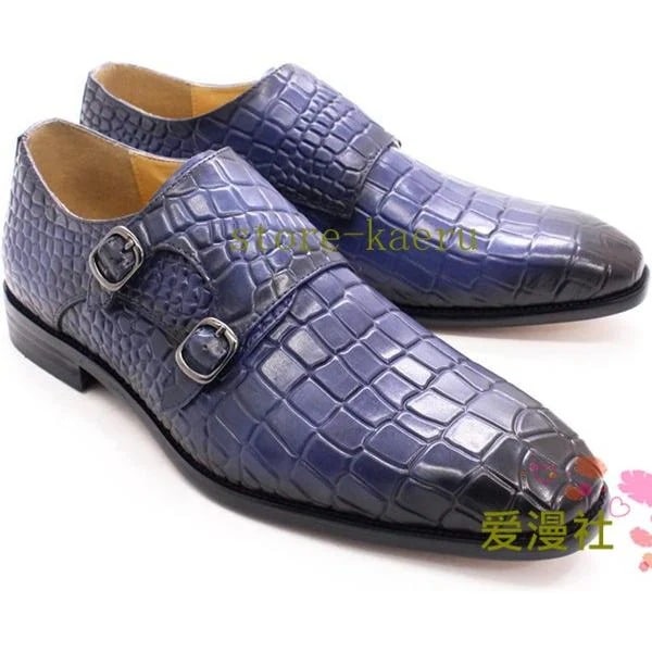 メンズビジネスシューズ ドレスシューズ 革靴 紳士靴 モンクストラップ 大きいサイズ レトロ イギリス風 おしゃれ クロコダイル型押し