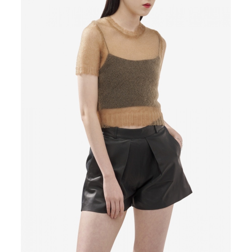 メゾンマルジェラレディースシースルークルーネック T シャツ-ライトブラウン/S29HL0008M13005157