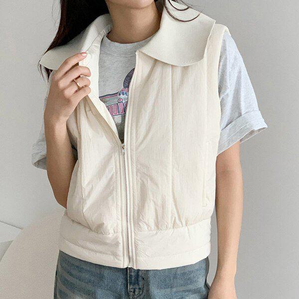 (DK)横カラーパディングベスト 秋 冬 パディングベスト