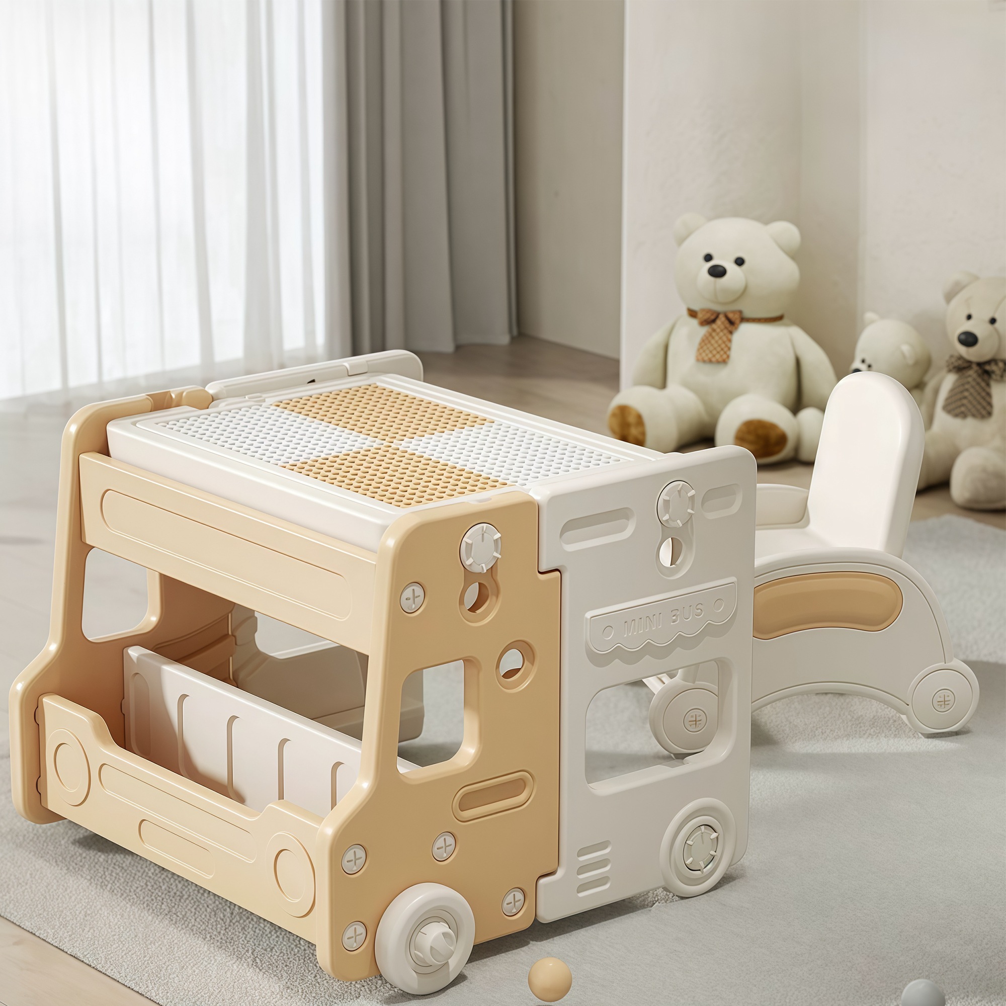 【急速出荷!】キッズデスク チェア セット ブロックテーブル ホワイトボード 折りたたみ可能 多機能 キッズテーブル ミニテーブル 子供用 キッズ 男の子 女の子 子供 誕生日 プレゼント 【ホワイト