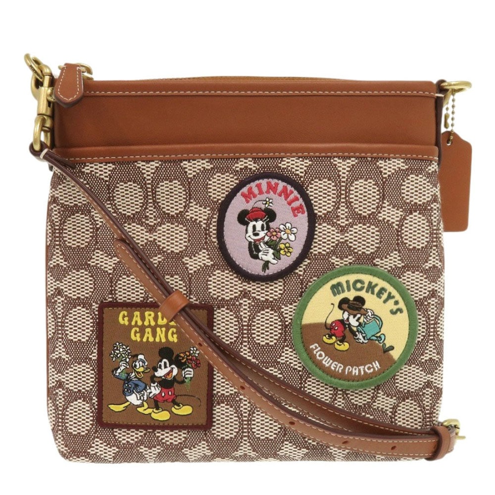 新品同様 disney ディズニー ロゴパッチ ミッキー CH491 ショルダーバッグ キャンバス/レザー ブラウン 0668【中古】 レディース