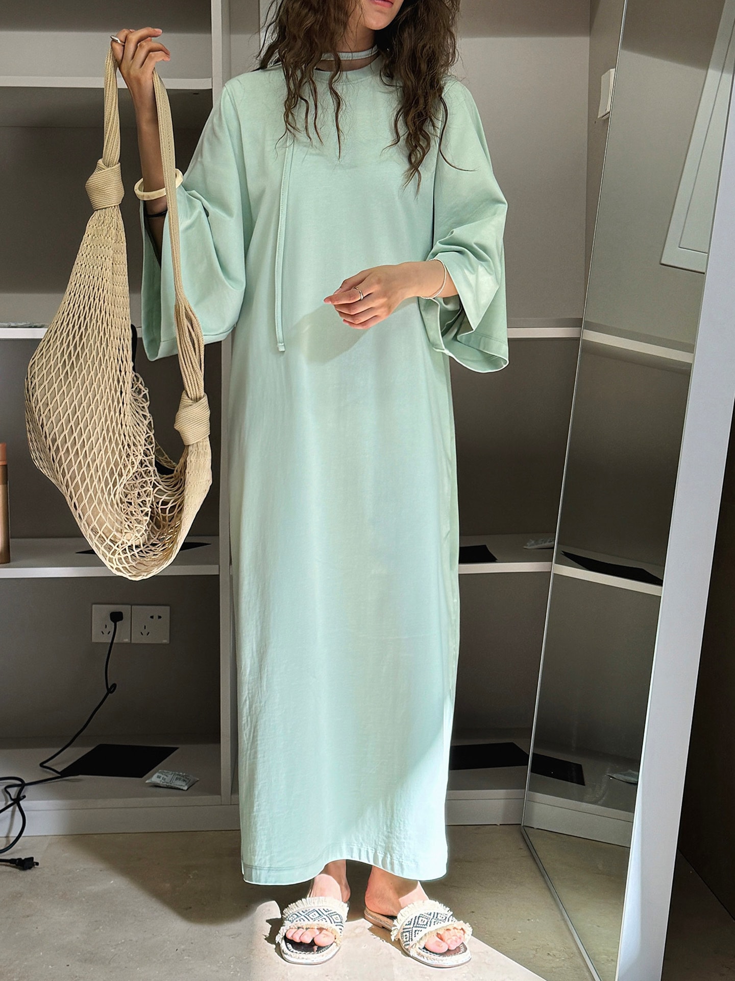 ルーヴル夏新作韓国系きわめてシンプルでリラックス感があるH型tシャツワンピース純色がゆったりしていて痩せています