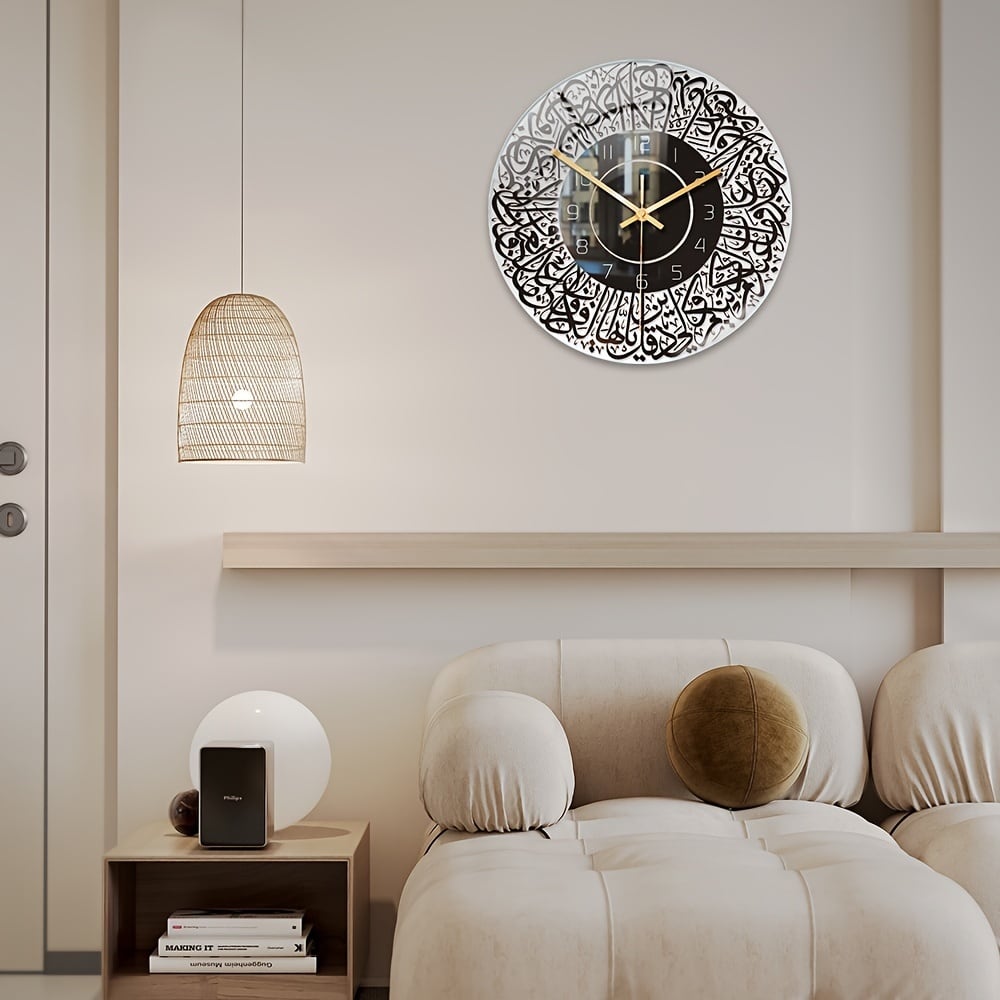 掛け時計 壁掛け 薄型 アラビア語 イスラム ブラック ゴールド 黒 金 ラウンド 静音 リビング ダイニング モスク 祈り インテリア