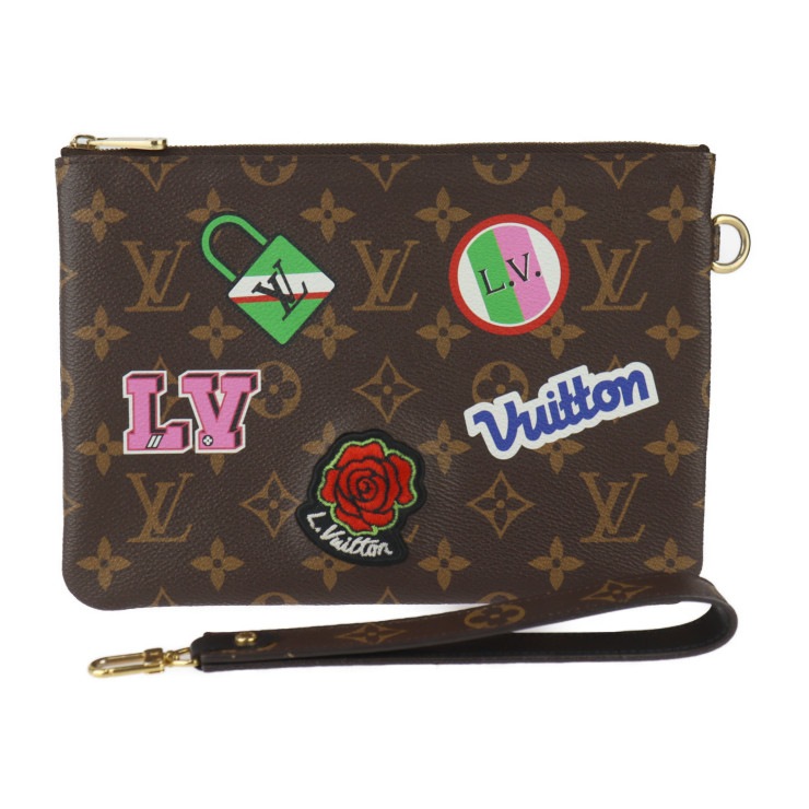 美品 LOUIS VUITTON ルイ ヴィトン セカンドバッグ M63447 シティーポーチ パッチーズ コレクション モノグラムキャンバス ブラウン マルチカラー ゴールド金具 リストレット クラ
