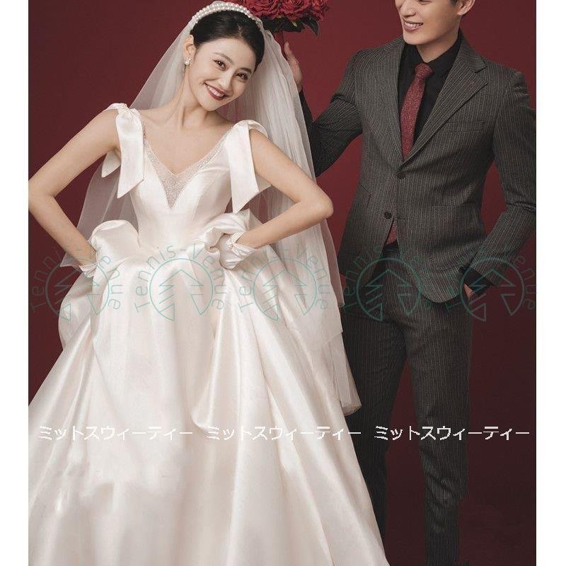ウエディングドレス ロングドレス 二次会 花嫁 パーティドレス 結婚式 サテン ウェディグドレス ガ