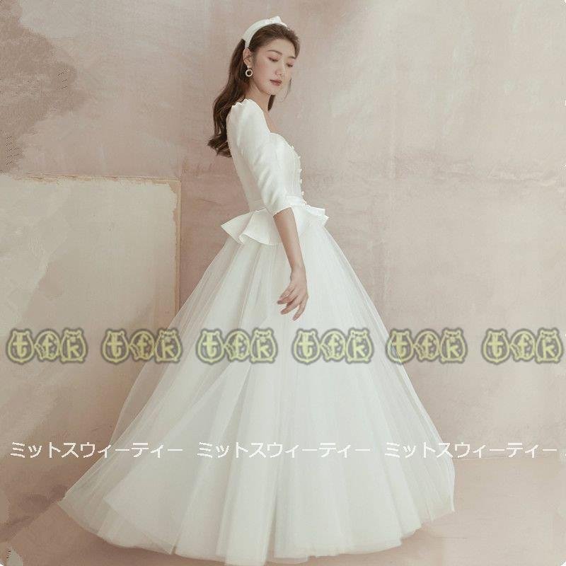 ウェディングドレス花嫁二次会ウエディングドレス結婚式ロングドレスAラインサテン＋チュー