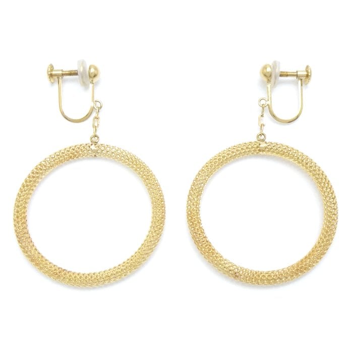 イヤリング メッシュフープ サークルモチーフ K18YG イエローゴールド/28039【中古】