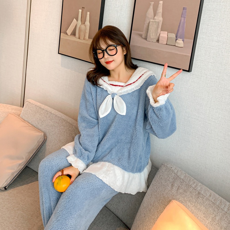 5L 4L マタニティ パジャマ 大きいサイズ レディース ルームウェア セットアップ 韓国 秋冬 部屋着 寝間着 春夏秋冬 かわいい冬フランネル女性パジャマセットにベルベットをつけて保温した大きいサ