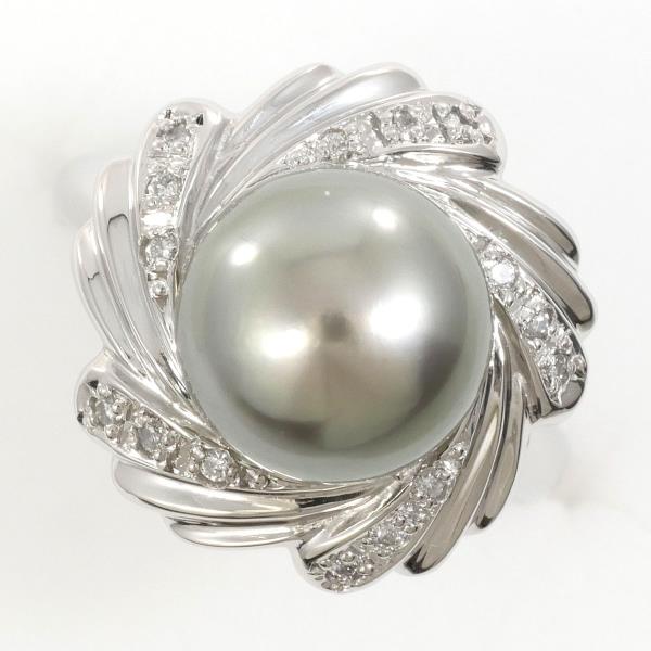 PT900 プラチナ リング 11.5号 パール 約9.5mm ダイヤ 0.08 ジュエリー 中古