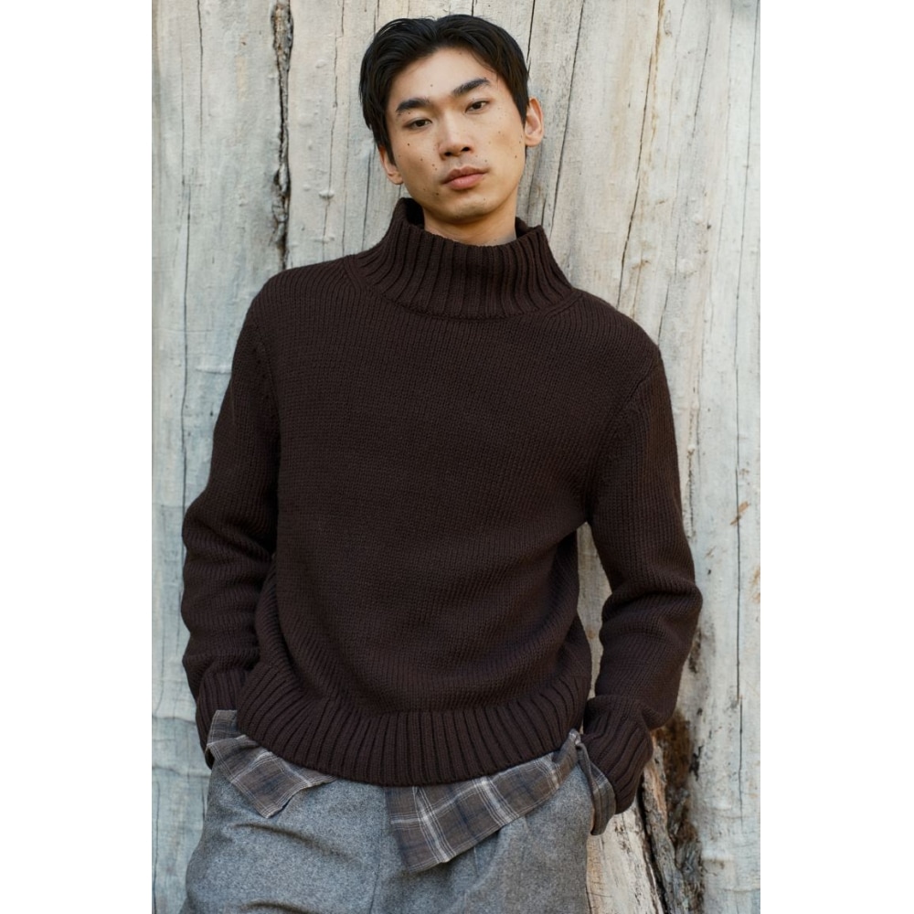 H&M レギュラーフィットタートルネックセーターダークブラウン
