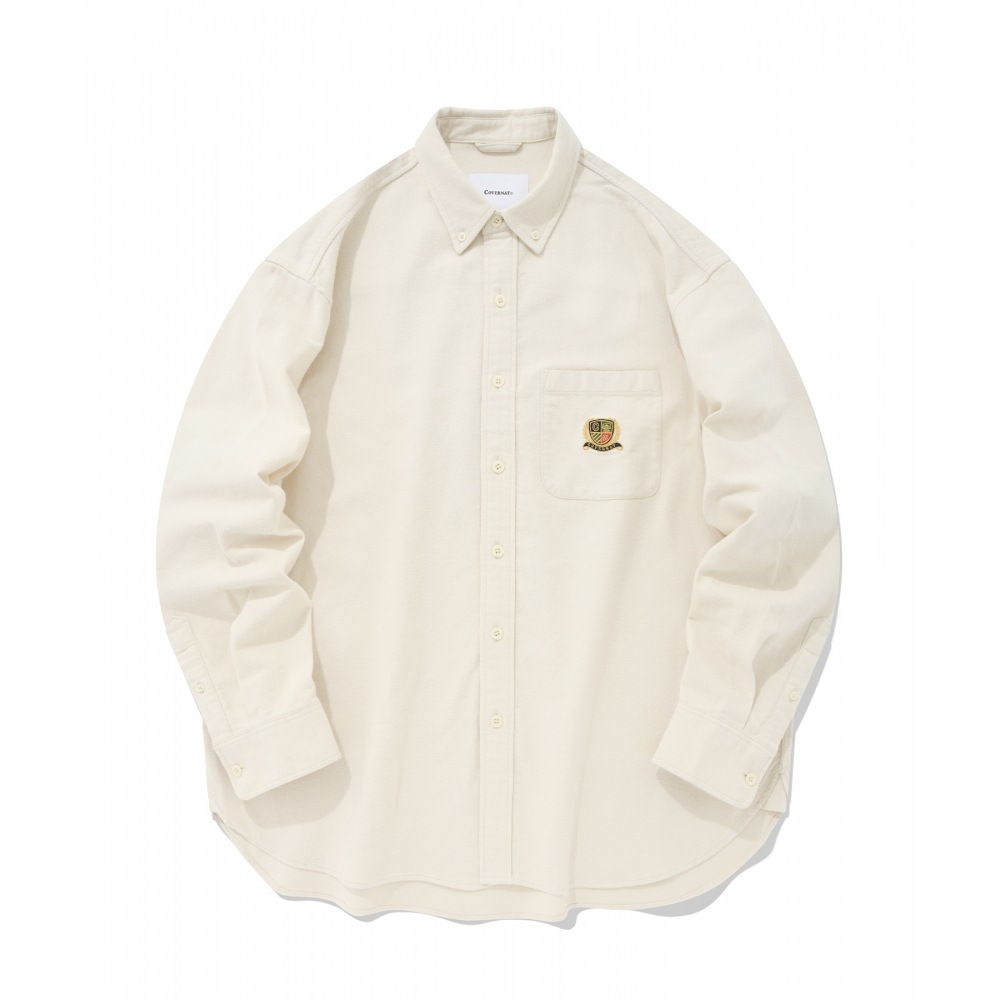 COVERNAT オーバーフィット プレッピー起毛ツイルシャツアイボリー