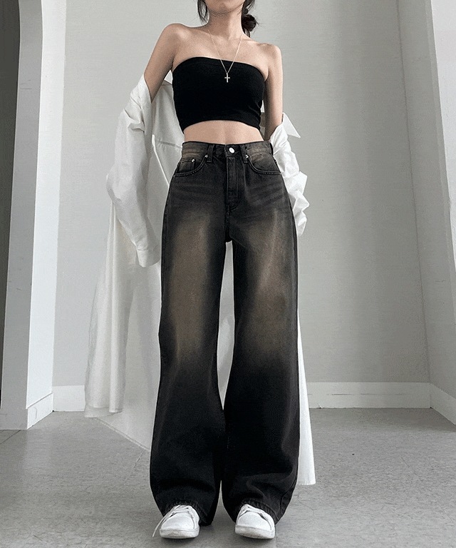 ヘビー ブラウン ワイド デニム パンツ 4,586円