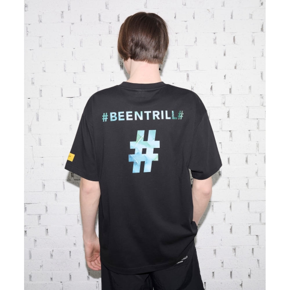 BEENTRILL アーバンガーデニングウォーターペインティングオーバーフィット半袖Tシャツ (ブラック)