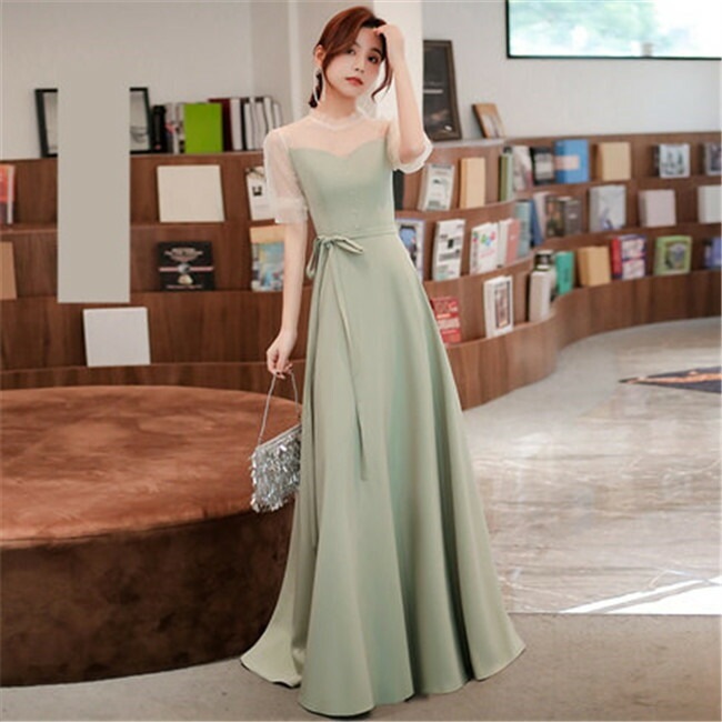 ライトグリーン　4タイプ　レース　ブライズメイド　ドレス パーティードレス　マキシ丈ロング丈　ロングドレス　スカート　フォーマルドレス　ワンピース二次会演出司会 結婚式お呼ばれ　ゲストドレス　演奏会