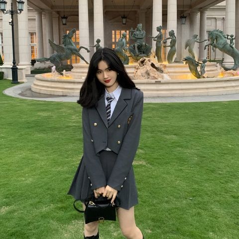 ロングワンピース パーティードレス 秋冬 ワンピース ドレス スーツジャケット+シャツ+スカート+ネクタイワンピース 制服 ワンピース かわいい 早春 jkスカート 3点セット 学