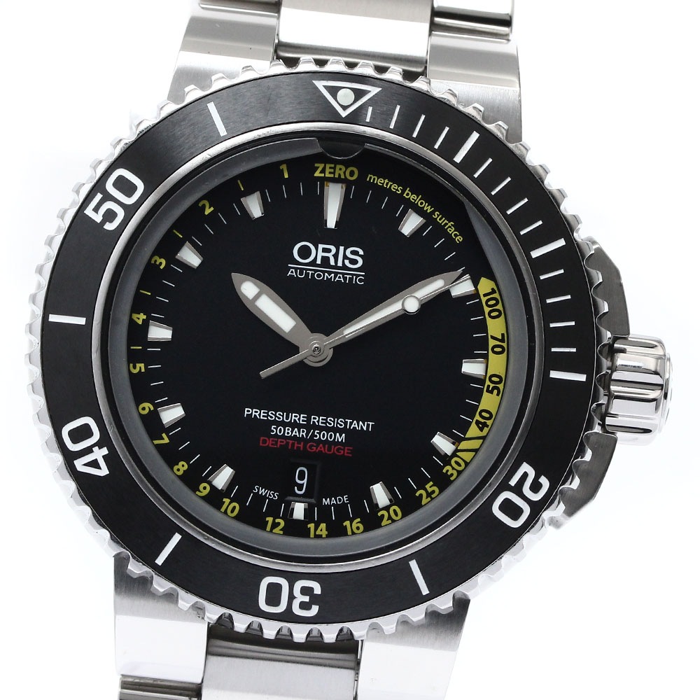 オリス ORIS 01 733 7675 4154-Set MB アクイス デプスゲージ 46MM デイト 自動巻き メンズ 箱・保証書付き_878856【中古】