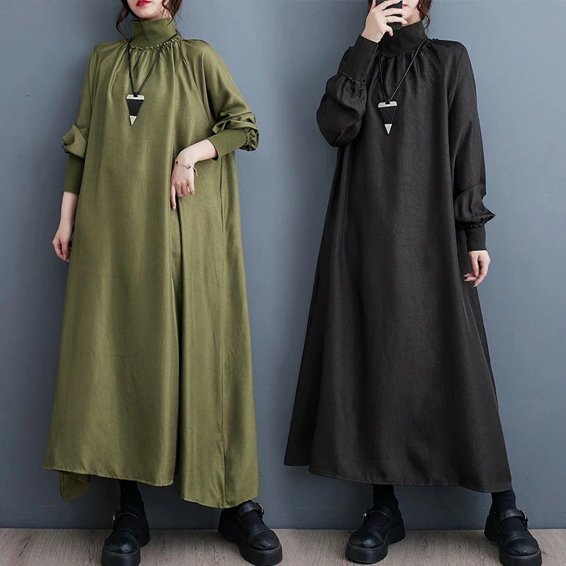 春夏 タートルネックワンピース ゆったり 着痩せ ロングワンピース 長袖ワンピース レディース30%までに制限