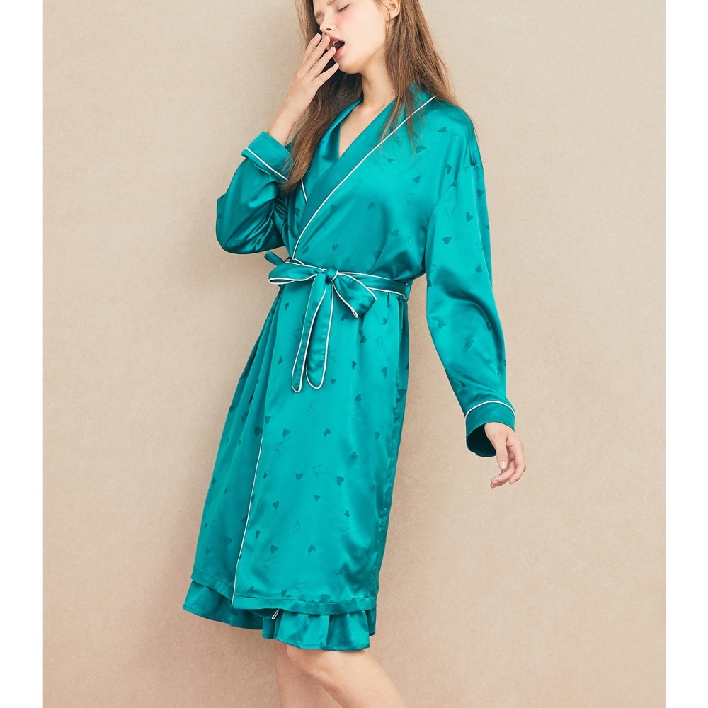 ハート柄 サテン風 フリル切り替え キャミワンピース ルームウェア