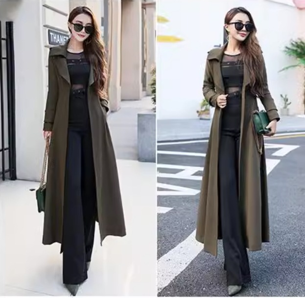 レディース コート アウター トレンチ 膝下 ロング マキシ 長袖 襟付き タイト スリム 細身 ボタン 大人可愛い きれいめ 上品 おしゃれ かっこいい マニッシュ モード系 エレガント 都会的