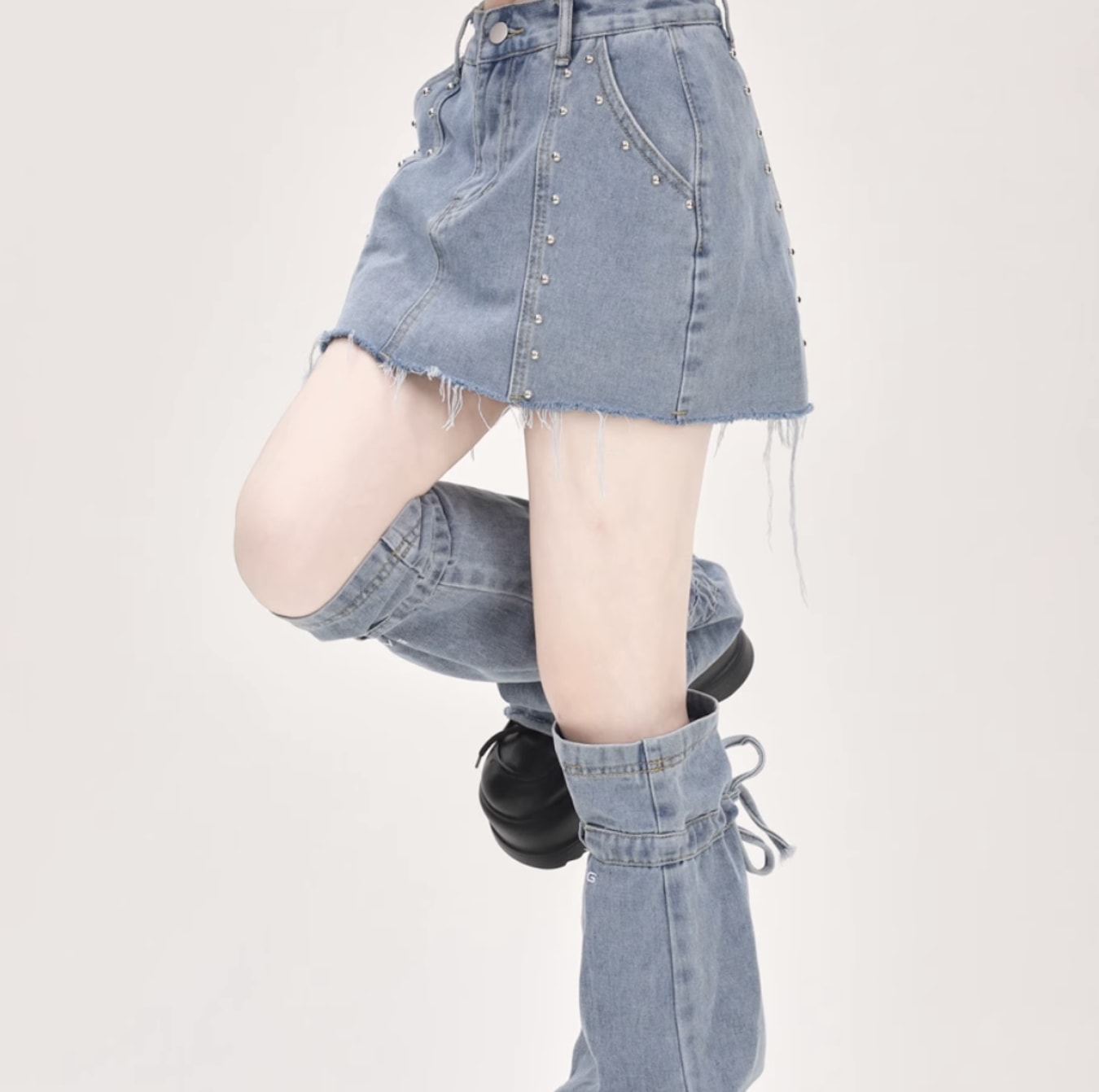 デニムスカート レッグウォーマ レディース ツーピース 2点セット 裏地付き ミニ 切りっぱなし Aライン ストリート カットオフ ヴィンテージ ダメージ かわいい 大人可愛い きれいめ シンプル