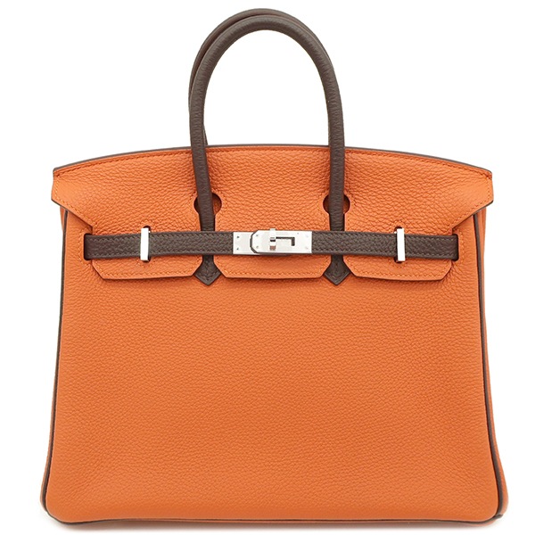 エルメス HERMES ハンドバッグ バーキン25 ヴェルソ トゴ オレンジ×モカ シルバー金具 【PO品】 O刻印【中古】