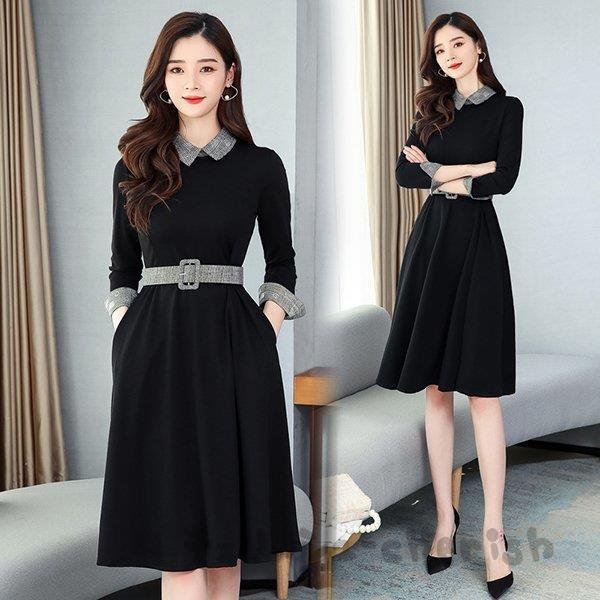 ワンピース レディース 40代 20代 春秋 長袖 きれいめ 上品 マキシワンピース 折り襟 コーデ