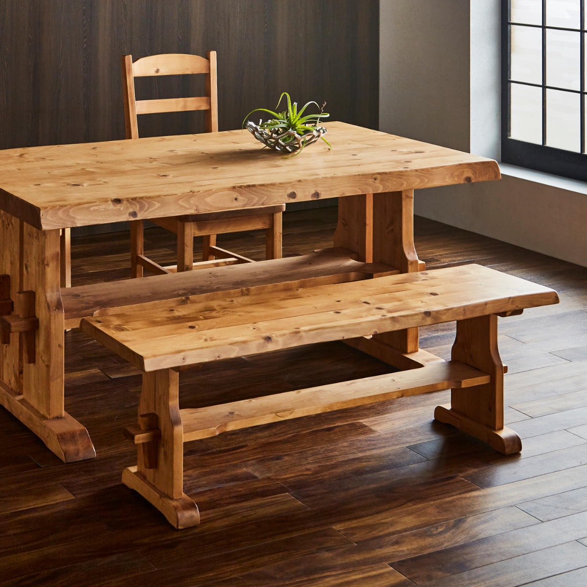 ダイニングベンチ 2人掛け 天然木 カントリー調 幅125cm 無垢 北欧 パイン材 木目 木製 ベンチ チェア 椅子 いす 単品 完成品 ダイニング リビング ナチュラル