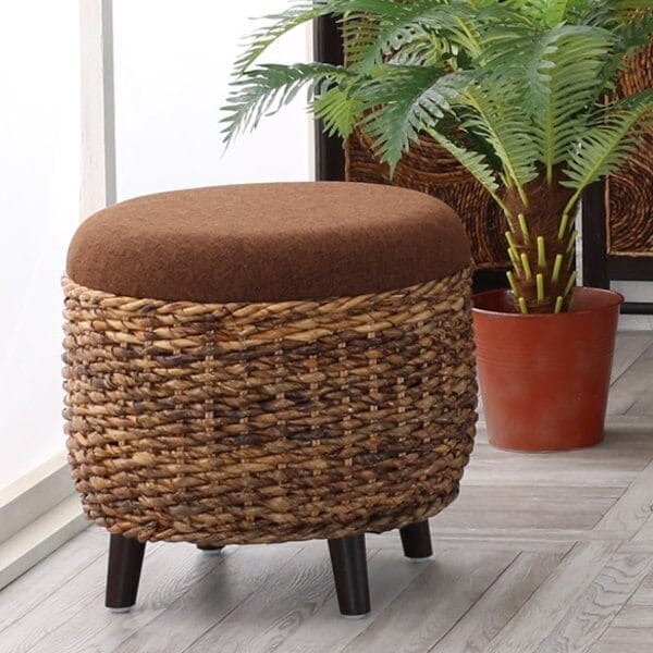 籐 スツール バナナリーフ材 クッション座面 アジアン家具 高さ40cm