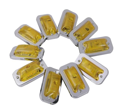 LED 24V 角型 サイド マーカー ランプ 10個セット 前開きタイプ ガラスレンズ ライト デコトラ トラック トレーラー バス ボート 軽トラ 汎用品 (イエロー)