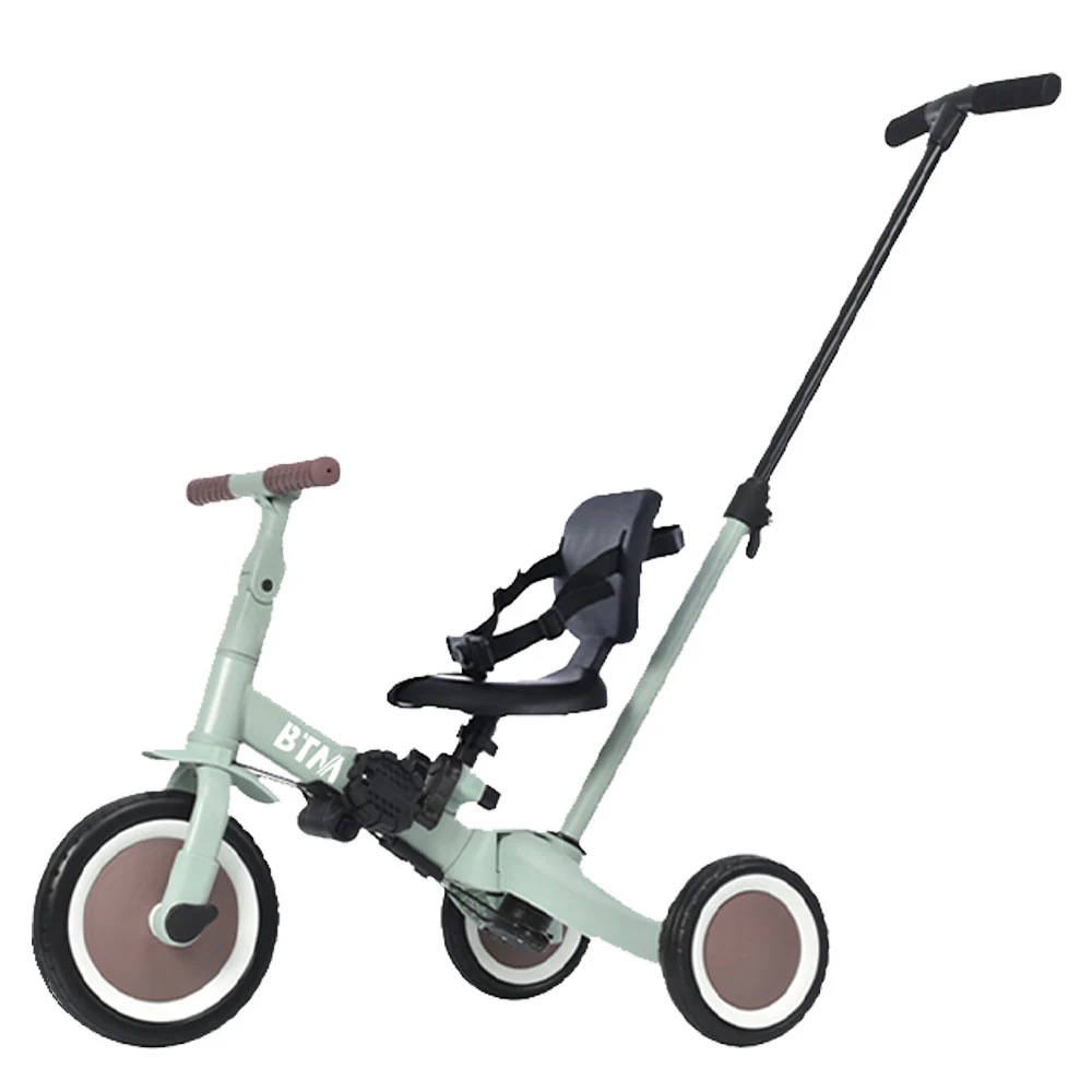 【国内発送】子供用三輪車 4in1 ミント×ブラウン 三輪車のりもの押し棒付き 自転車 おもちゃ 乗用玩具 4
