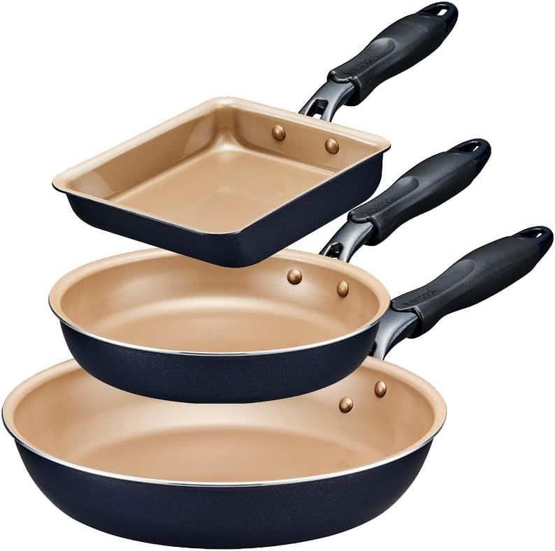 エバークック フライパンセット 3点セット（フライパン 20 26 卵焼き） ガス火専用 軽量 【500日保証】こげつきにくいフライパン PFOA PFOS フリー ネイビー ドウシシャ 7,680円