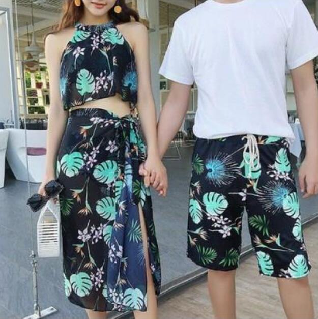 【送料無料】水着 男女セット ペア水着 カップル水着 お揃い タンキニ みずぎ ビキニ セクシー 海 プール リゾート ご夫婦 恋人 可愛い水着 mizugi パレオ風スカート 4点セット セット水着