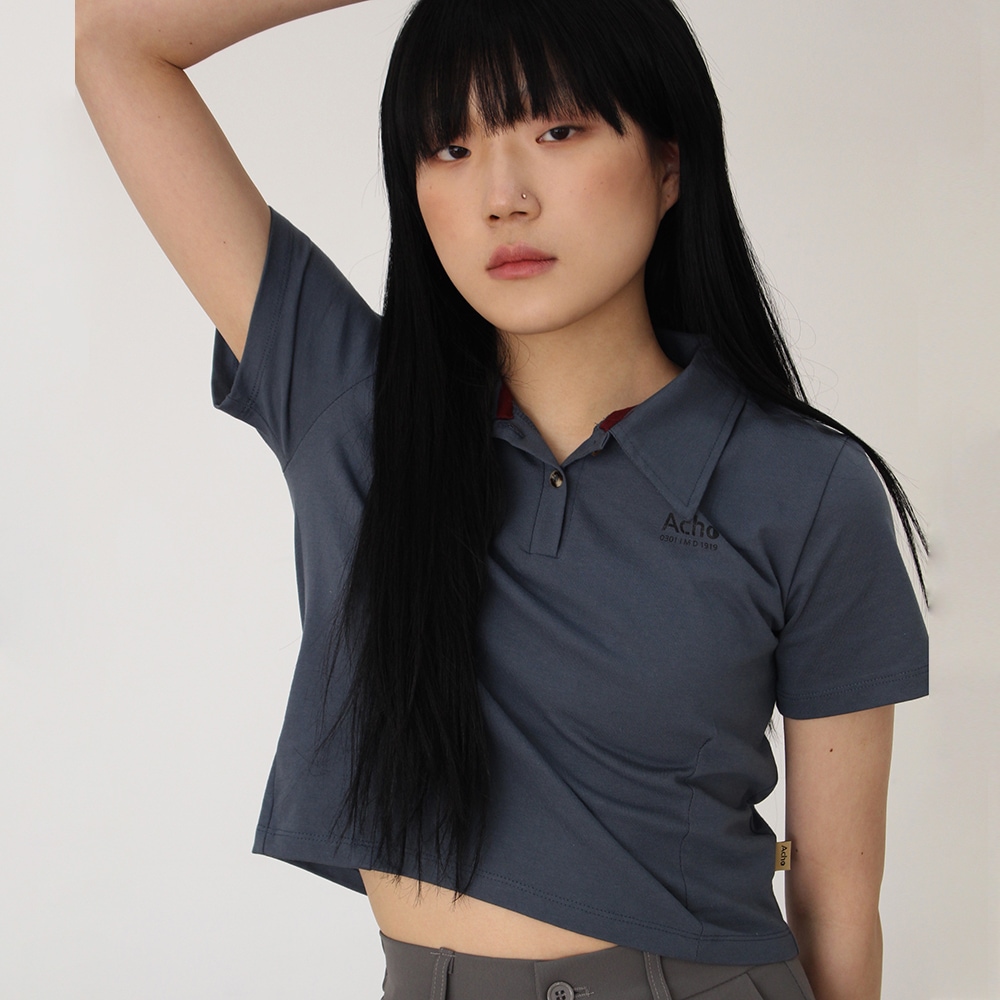 ロゴクロップカラーTシャツ_ディープブルー / Logo Crop Collar T-shirt_Deep Blue