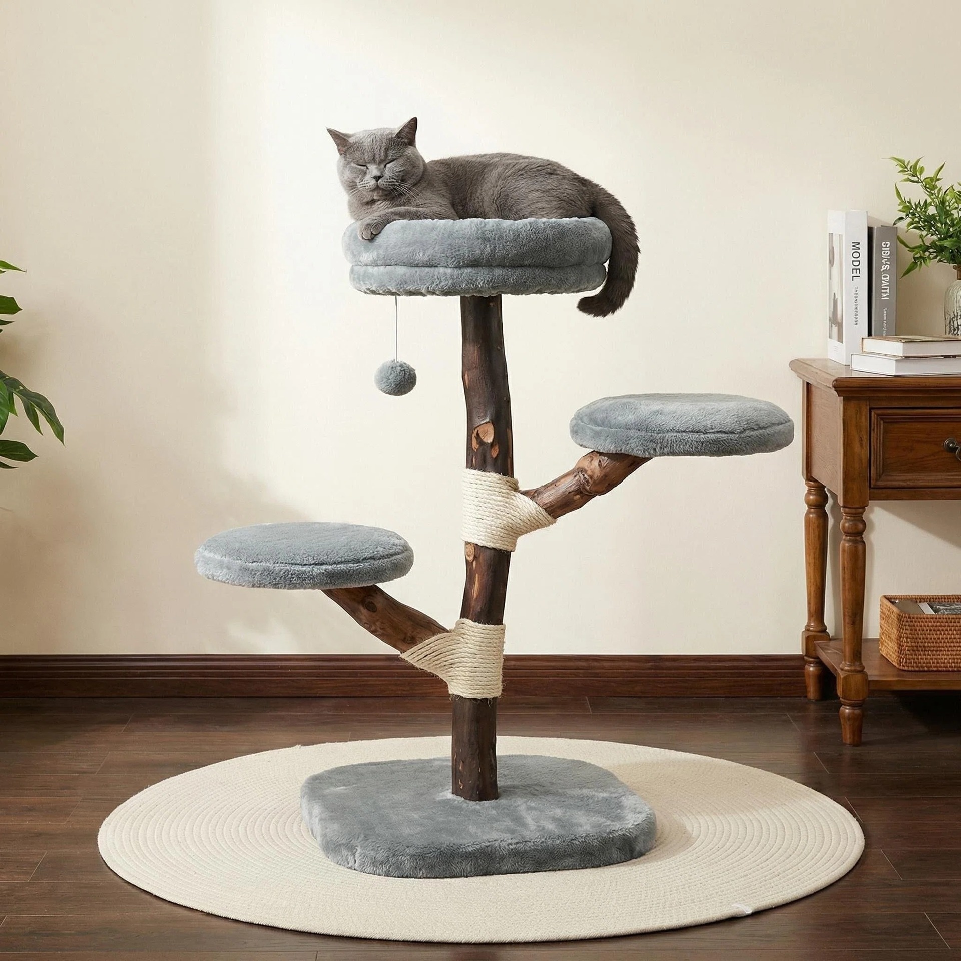 [2026 新作]キャットタワー 無垢材 スモーク果樹 省スペース キャットベッド 一体 家庭用 クライミング キャットツリー ジャンプ台