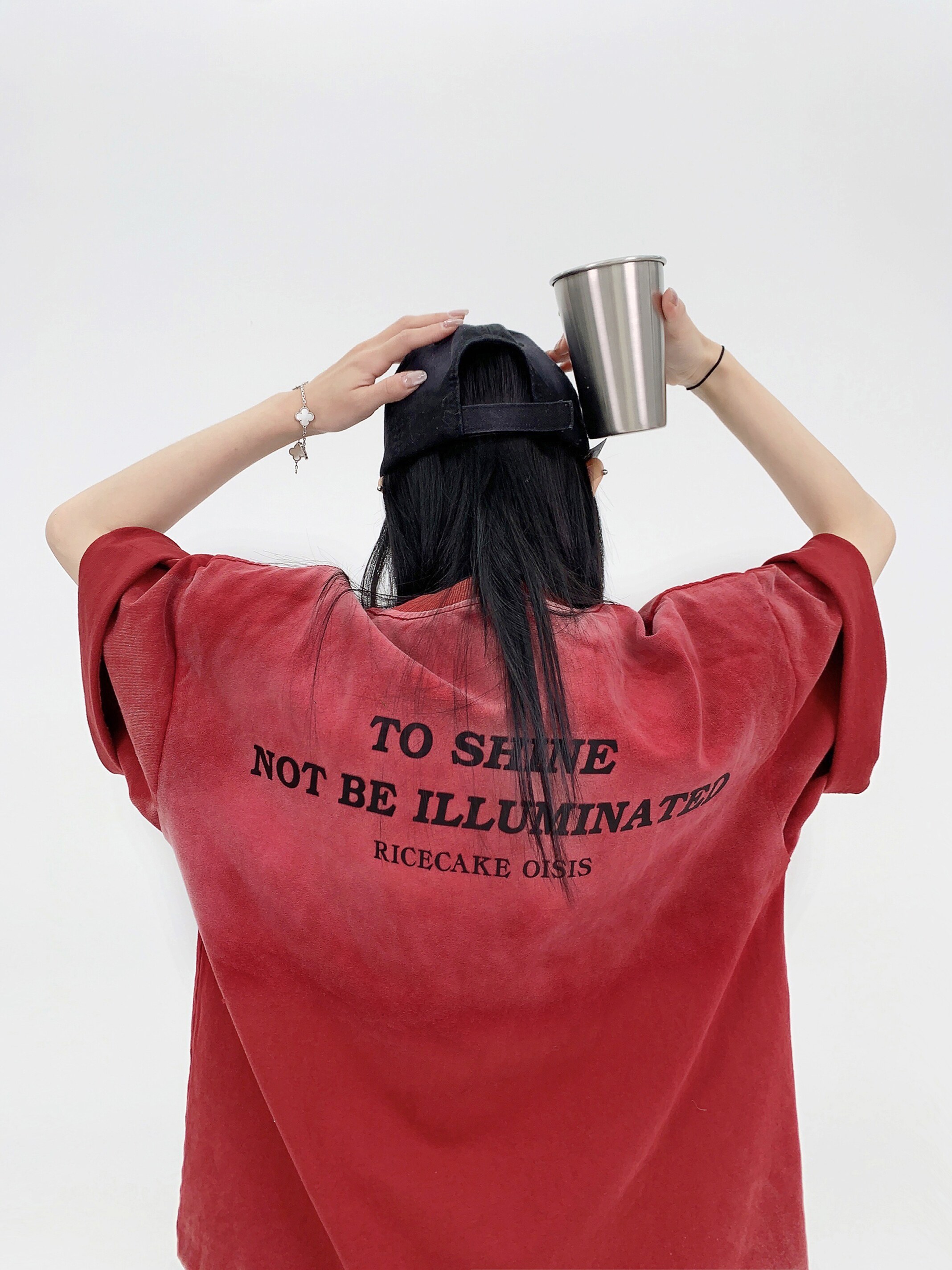 ヴィンテージムードが際立つ グラデーションプリント オーバーサイズ 半袖Tシャツ ウォッシュ加工 ドロップショルダー 前後プリント Y2K風 アメカジ 韓国っぽ ストリート レディースカジュアル