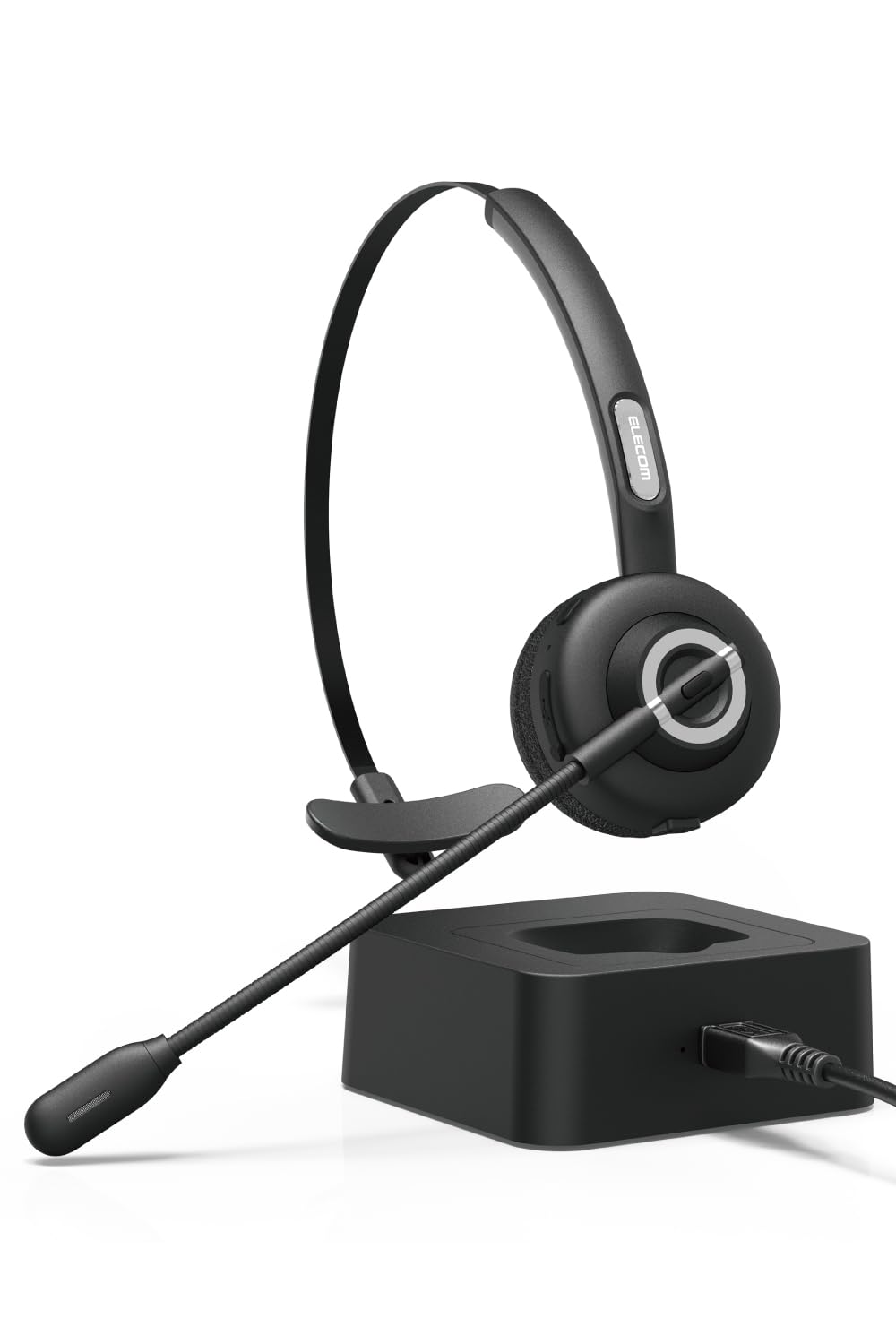 全国送料無料 エレコム(ELECOM) ヘッドセット Bluetooth 5.2 ワイヤレス 充電スタンド付き 最大19時間通話 無線 マイク付き ヘッドホン 単一指向性 ボタン操作 2台同時接続 ブ