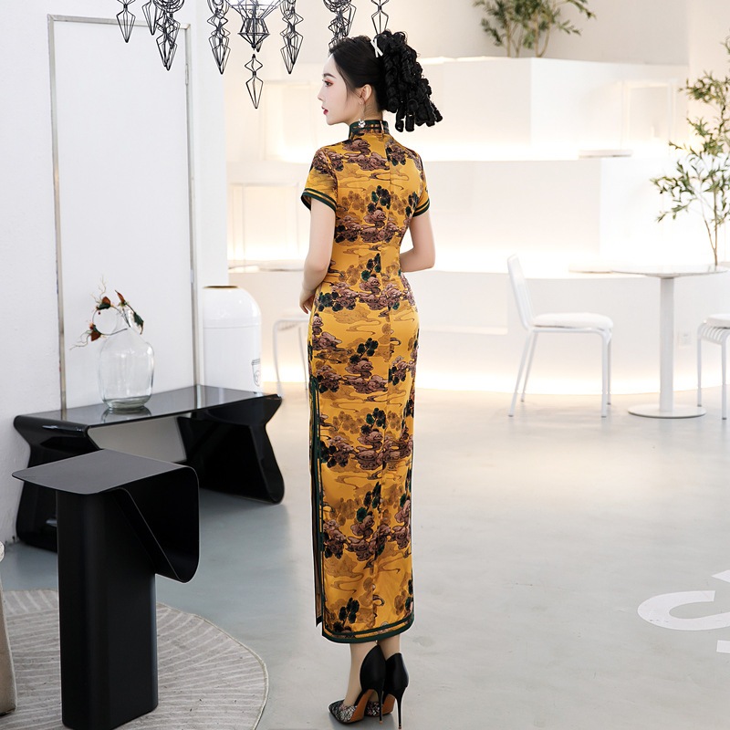 ワンピースドレスドレス気質改善チャイナドレス レトロドレス 2025春と夏の二重層ショーケースチャイナドレス