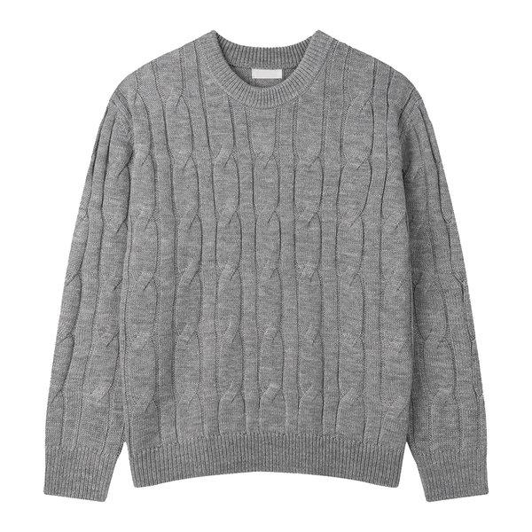 メンズメルケーブルラウンド長袖ニットTシャツ GN-KN-Q002-グレー