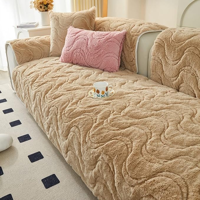 ソファーカバー 肘掛け付き ふわふわ 肘掛け付き 3人掛け 2人掛け 柔らかい ソファークッション ソファークッション 冬用 ふわふわ 防塵 洗える (110*120cm)